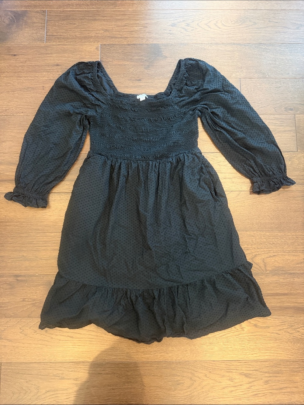 J. Crew Black Puff Sleeve Long Sleeve Smocked Waist Dress Size Small - C1-311
